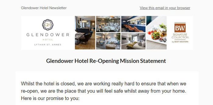 email marketing from glendower hotel
