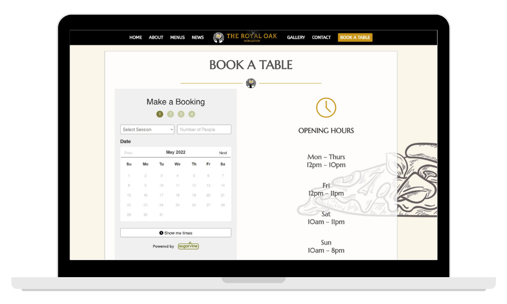pub table booking system shown on laptop